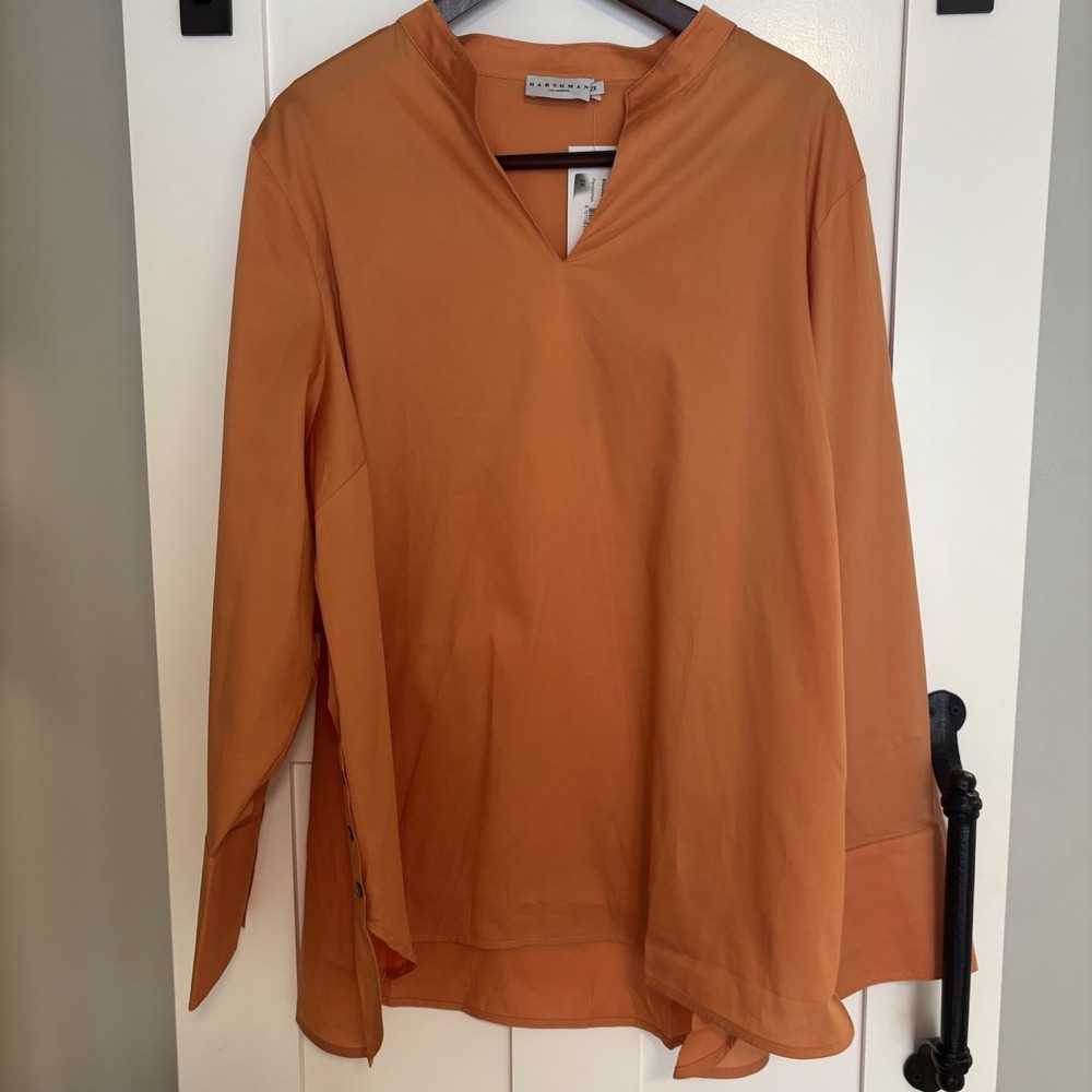 NWT HARSHMAN Ellis Cotton Popover Tunic Blouse Persimmon Orange Sz 2XL MSRP $225